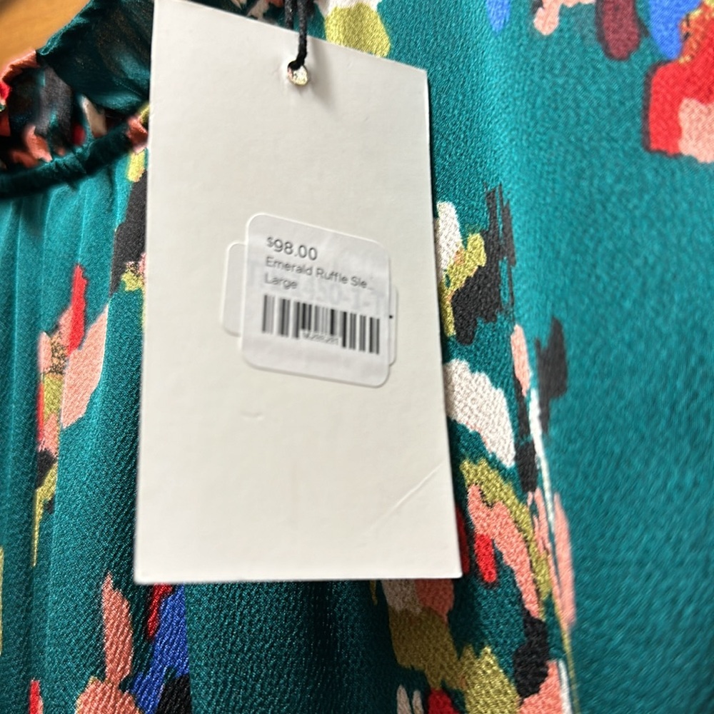 NWT THML maxi dress, emerald ruffle sleeve, size large - Picture 3 of 6